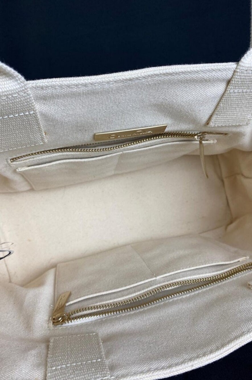 Oscar De La Renta/Neiman Marcus Beige Floral Canvas Embroidered Tote Bag - Picture 13 of 13